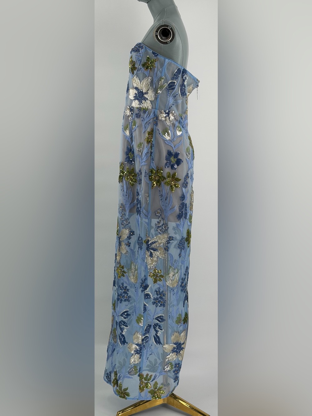 🆕 BRONX & BANCO 🧿 NWOT Dahlia Floral Gown, Baby Blue Multi Maxi - Sz L US 8 - Picture 8 of 17